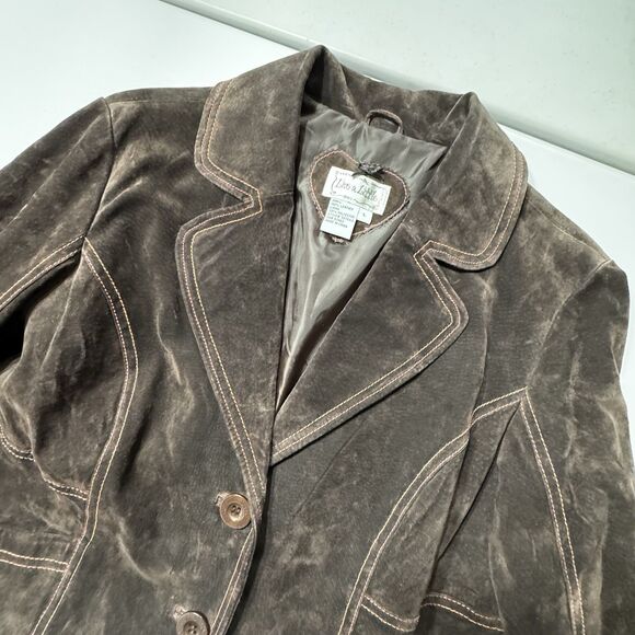 VTG Y2K Live A Little Wms Chocolate Brown Leather Suede Short Jacket L - Picture 2 of 12
